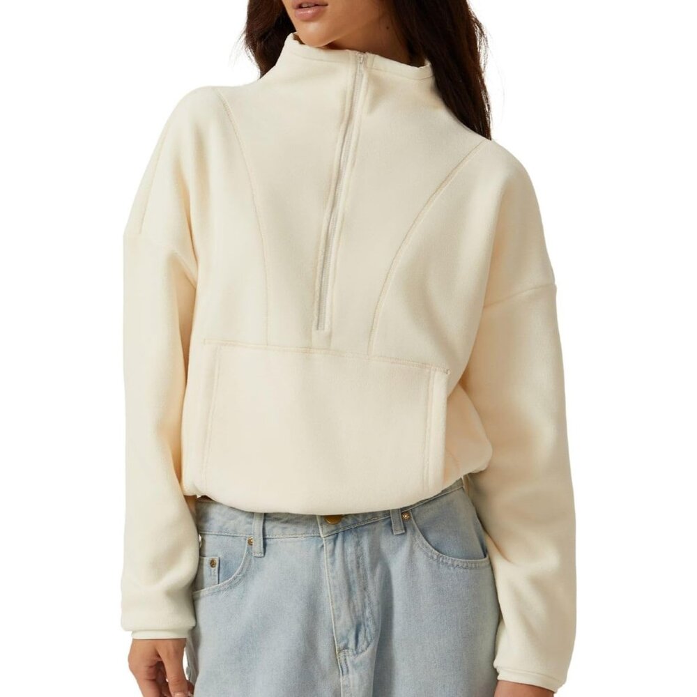Women's Apricot Half Zip Mock Neck Fleece Long Sleeve Winter Sweatshirt